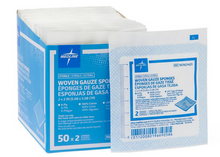 Load image into Gallery viewer, Medline Caring Sterile Woven Cotton Gauze Sponges, 8-Ply, 2 x 2 Inch, Packaged in 2-Packs, Box of 100 Sponges