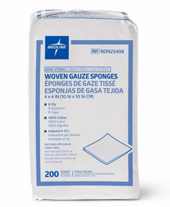 Medline Non-Sterile Woven Cotton Gauze Sponge 8ply 4x4 200Ct