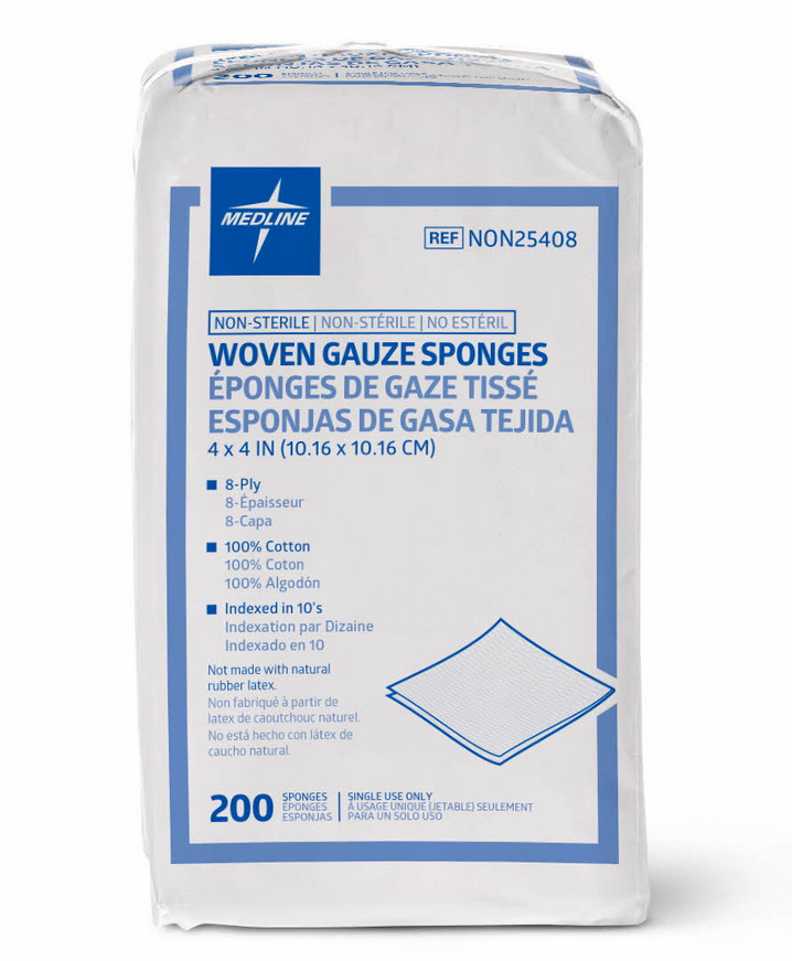 Medline Non-Sterile Woven Cotton Gauze Sponge 8ply 4x4 200Ct Medline Non-Sterile Woven Cotton Gauze Sponge 8ply 4x4 200Ct